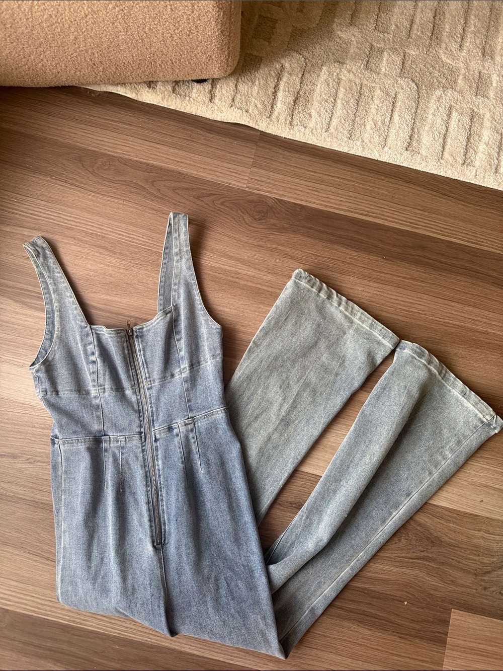 Lulu's Light Blue Denim Flare Jumpsuit